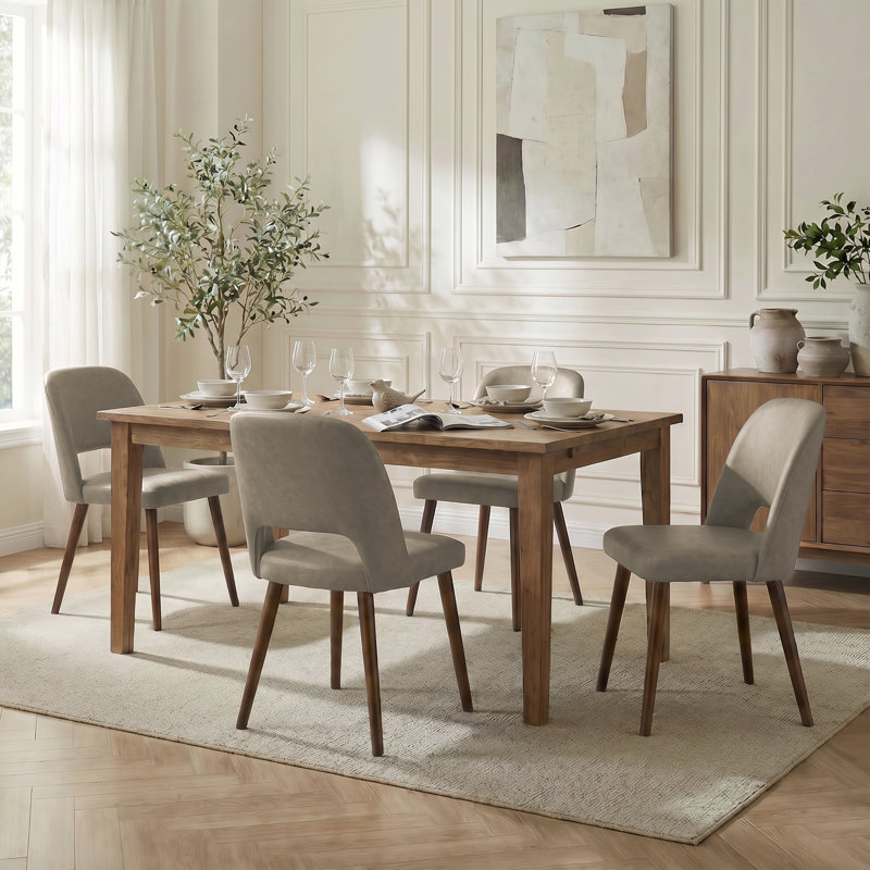 Ensemble de 4 chaises d'appoint rembourrées en similicuir avec pieds en bois massif pour salle à manger, 4, Taupe