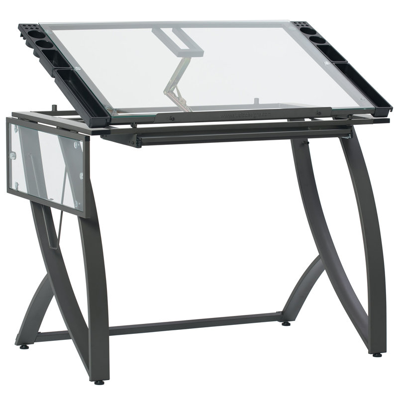 Keylly Glass Top Metal Base Drafting Table