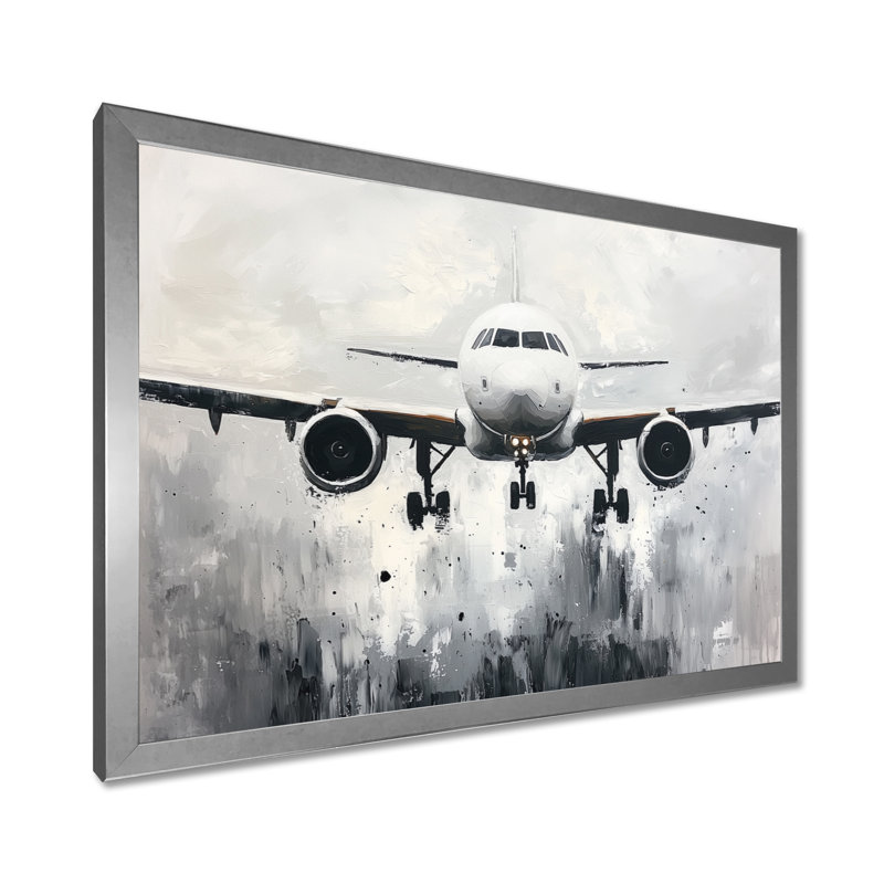 Aquarelle, avion, atterrissage sur la piste III - impression murale, H 16 po x l 32 po, Argent argent