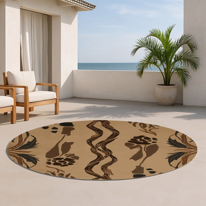 Tapis d'intérieur et d'extérieur brun Nature, Rond 5 pi