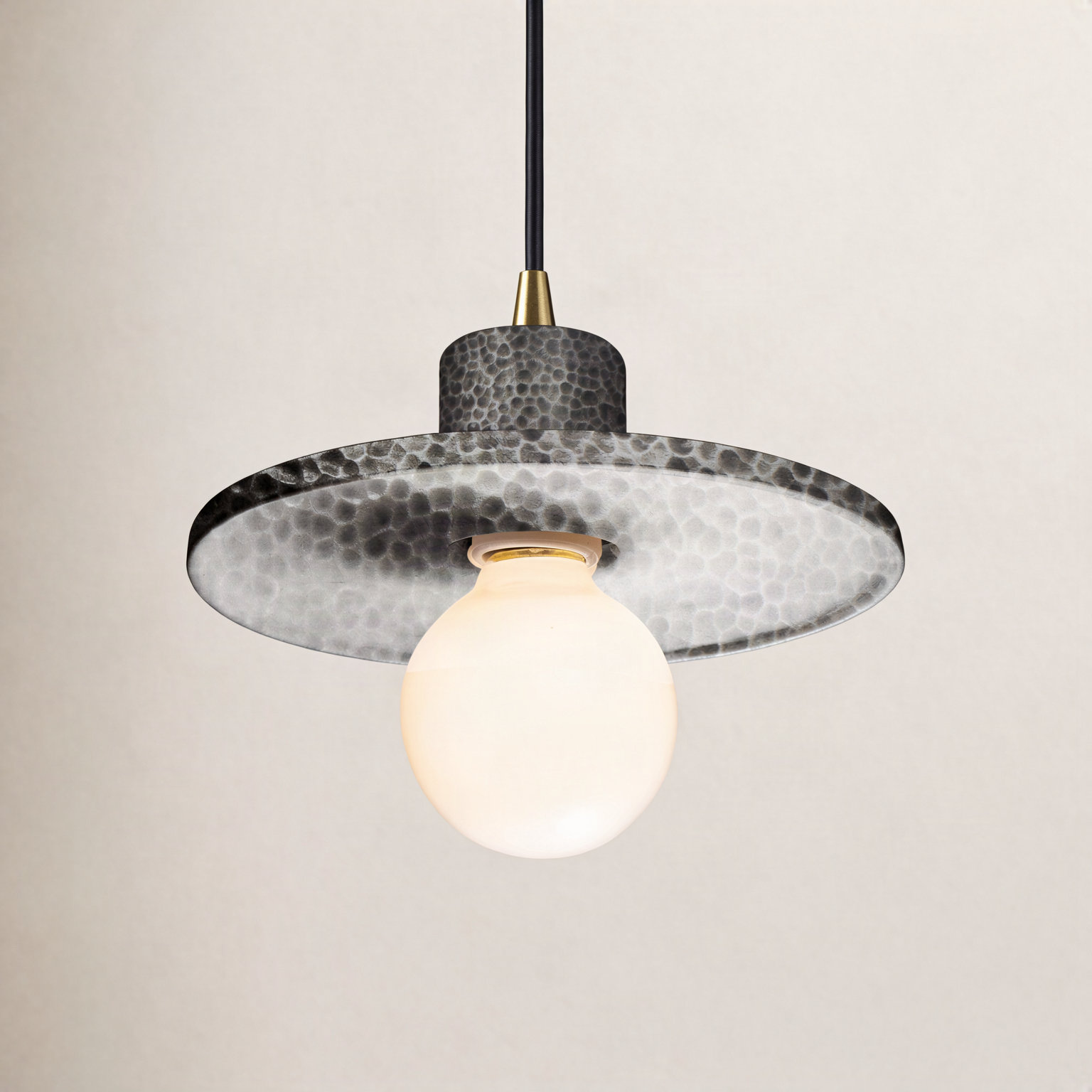 Marlena Dimmable Single Light Pendant, Hammered Pewter, Antique Brass
