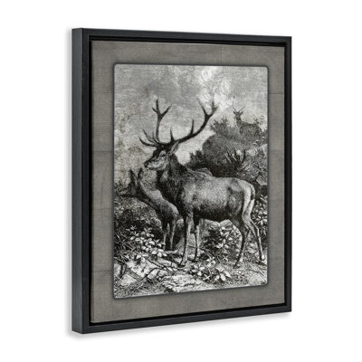 Vintage Forest Elk Scenery  Framed Floater Canvas Wall Art, design by Lettered and Lined