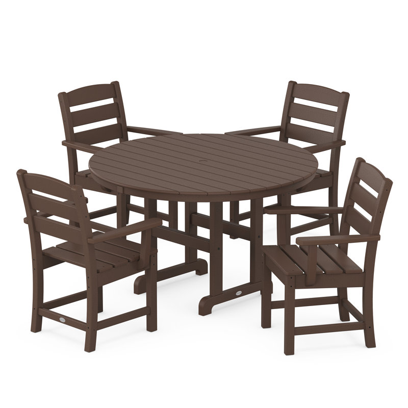 Lakeside 5-Piece Round Farmhouse Dining Set, Mahogany
