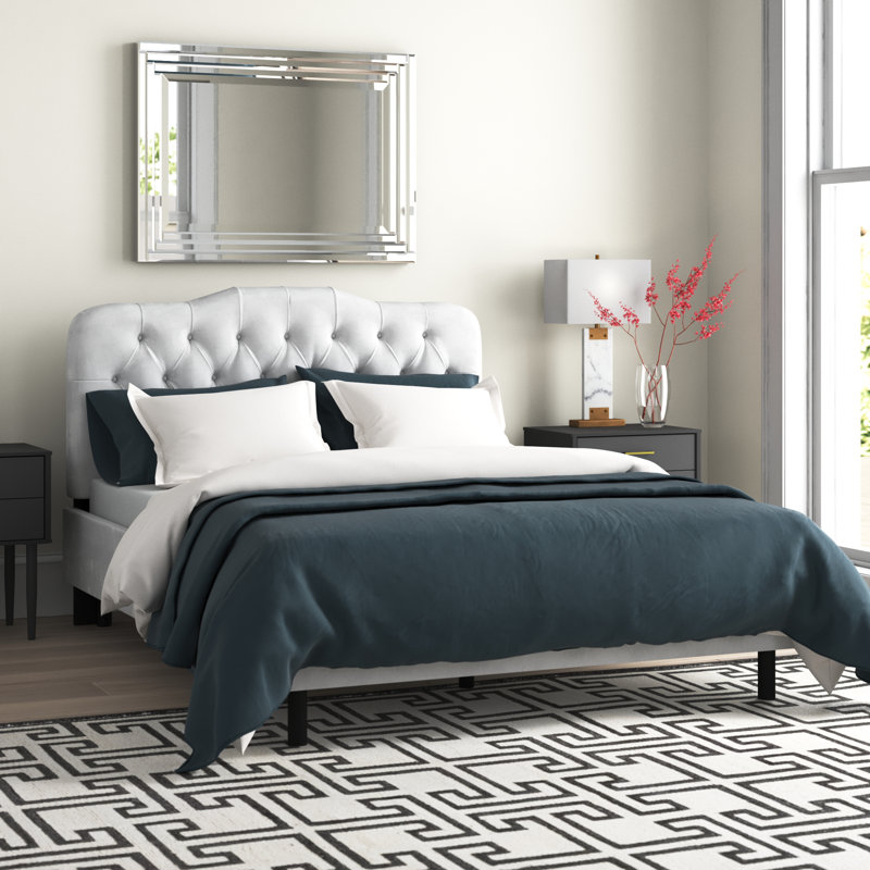 Pires Upholstered Platform Bed, Full, Classic White Velvet