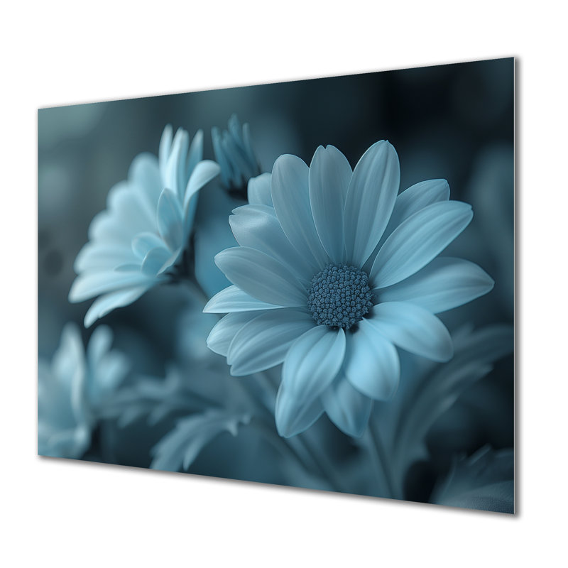 «Blue Mon monochrome Mums Garden Scenery I - Mums Wall Art Living Room», Sans cadre, métal, H 34 po x l 44 po