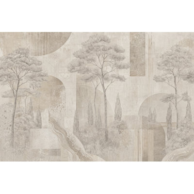 Mediterranean Landscape Wallpaper Tuscan Trees Textured Plaster Wall Mural