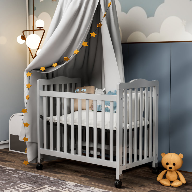 Mini lit de bébé Hinojosa avec matelas réglable à 3 positions, Gris