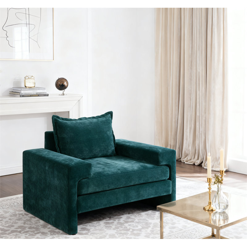Chenille Upholstered Armchair 40.9" Accent Chair with Armrests, Green