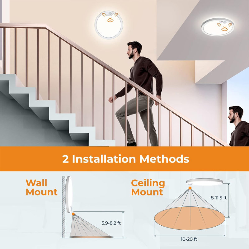 Motion Sensor Ceiling Light Wired 8.7 Inch 3000K 4000K 5000K Selectable LED Flush Mount Light Fixture Motion Activated Light With Timer Non-Dimmable 1 Pack