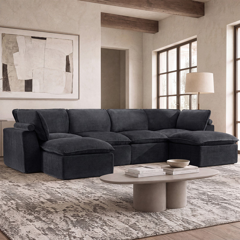 Canapé modulaire en forme de L 143 po, Beige Chenille