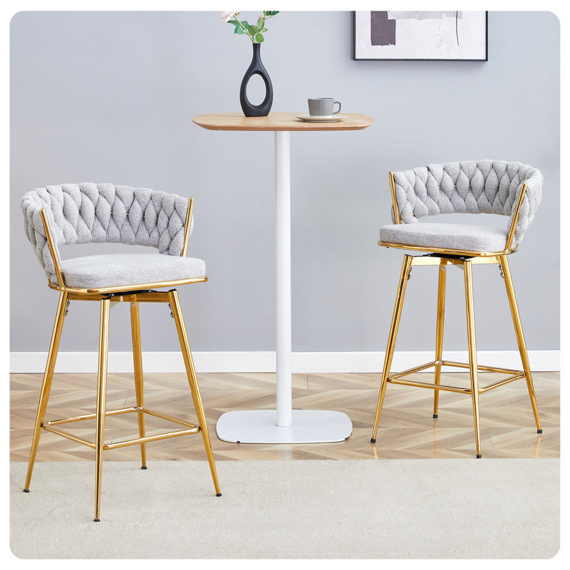 Two Sets Of Swivel Bar Stools, Gold, Light Gray