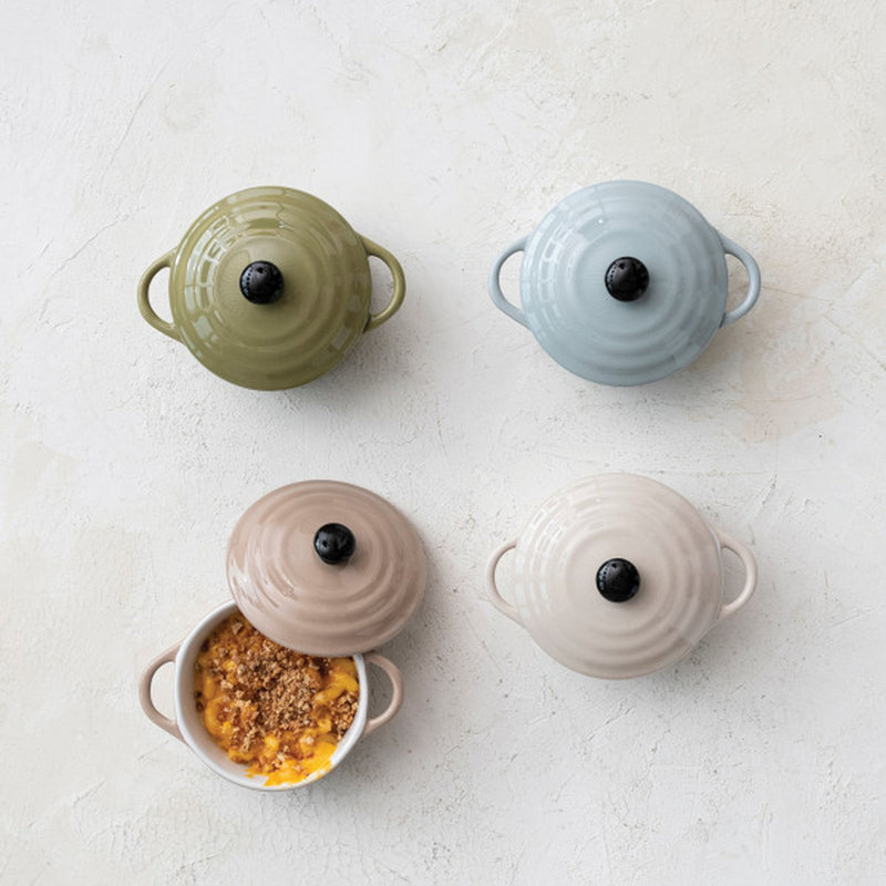 Set of 4 Multicolor Stoneware Mini Bake Pans with Lids