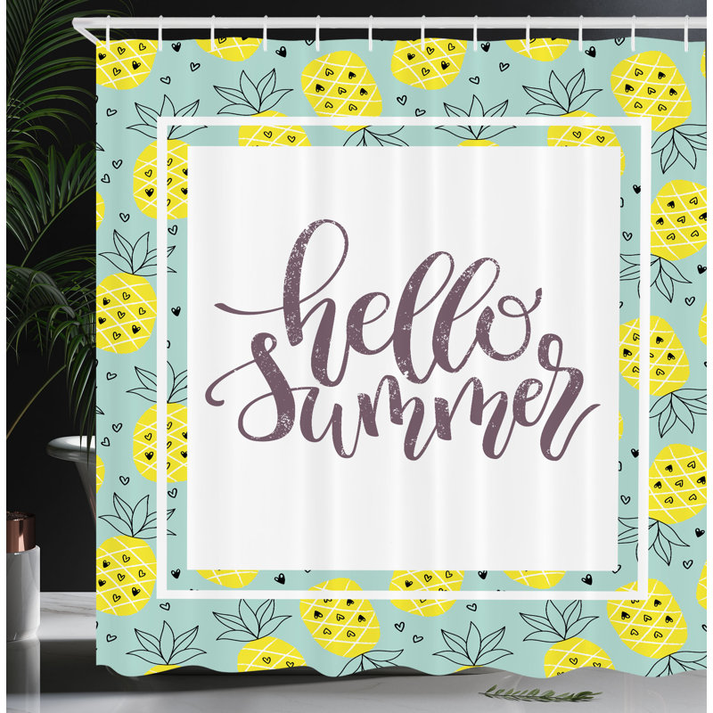 East Urban Home Hello Summer Shower Curtain Yellow Pineapples Multicolor, 70"H x 69"W