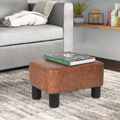15.6" Faux Leather Upholstered Footstool, Soft Padded Ottoman Foot Rest for Living Room