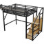 Lit mezzanine pleine grandeur avec escalier, rangement et garde-robe, en métal pour une conception de chambre à coucher efficace - noir, 54,3 po de hauteur sous escalier intégré
