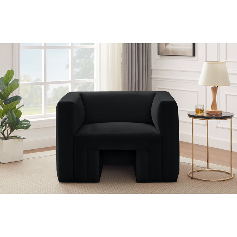 Iyali 41" W Velvet Armchair, Black Velvet