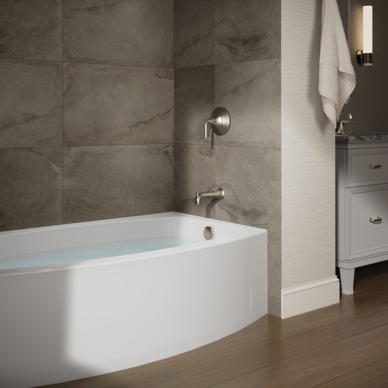 Expanse 60" x 38" Curved Integral Apron Bathtub, White, Right-Hand Side