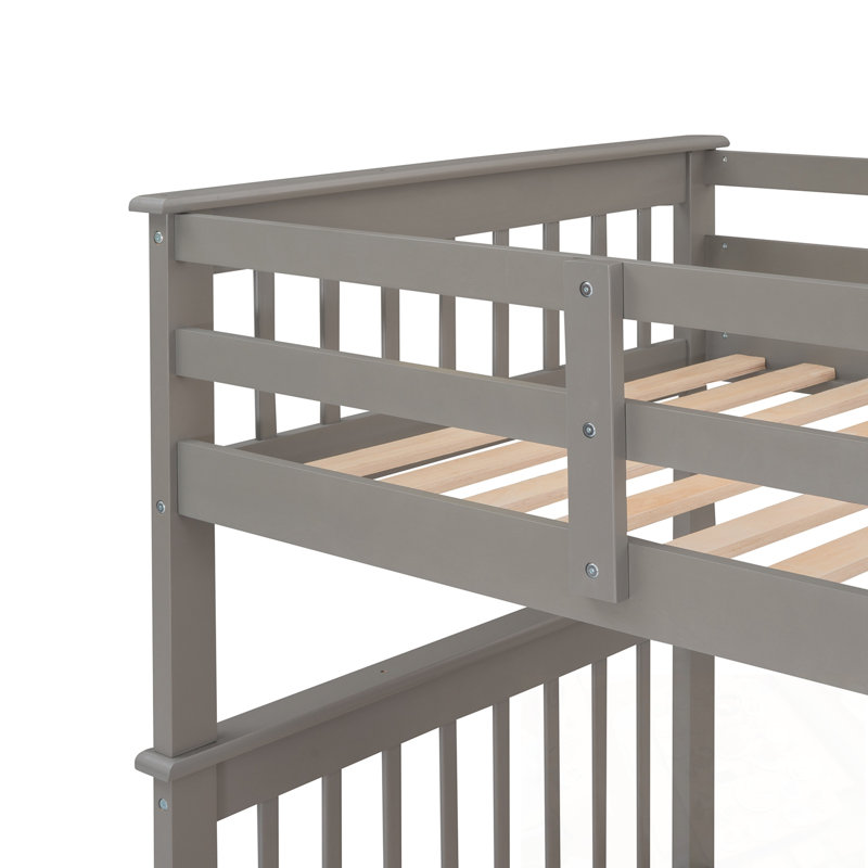 Twin-Over-Twin Bunk Bed with Storage and Guard Rail, Grey