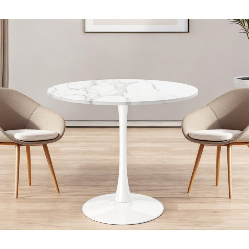Normant 36" White Rounded Metal Pedestal Base Dining Table