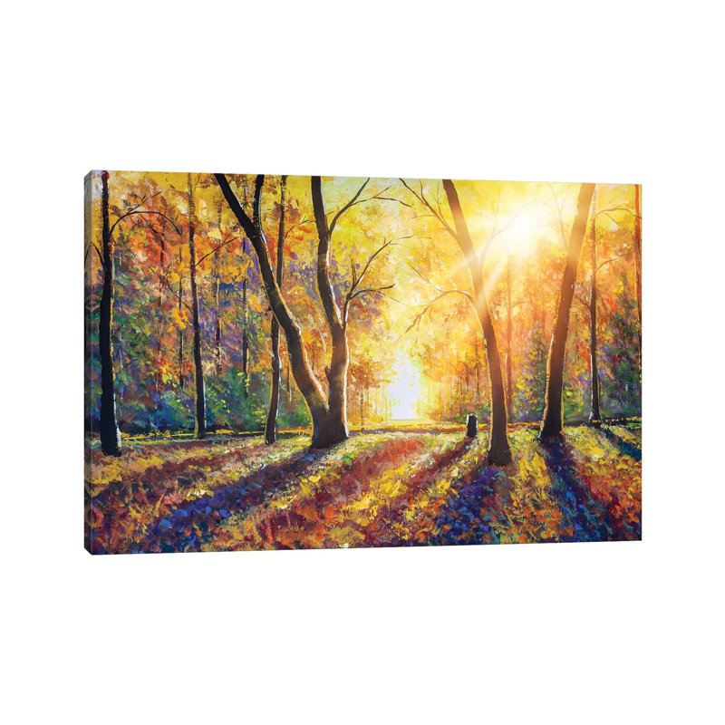 Sunny Autumn Dark Trees In Gold Autumn Forest Park Wood Alley Impressionism Art by Valery Rybakow - Painting on Canvas