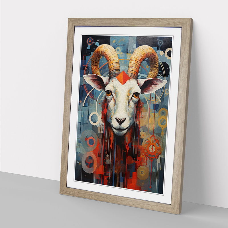 Goat Constructivism No.2 - Framed Print, Oak, 34cm H x 25cm W x 2cm D