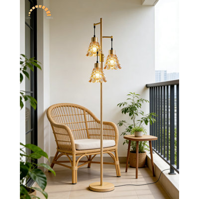 67-Inch Dimmable Floor Lamp With Brown Glass Shade, Mid-Century Modern Standing Lamp With Included E12 Bulbs For Living Room, Bedroom, Or Corner Decor