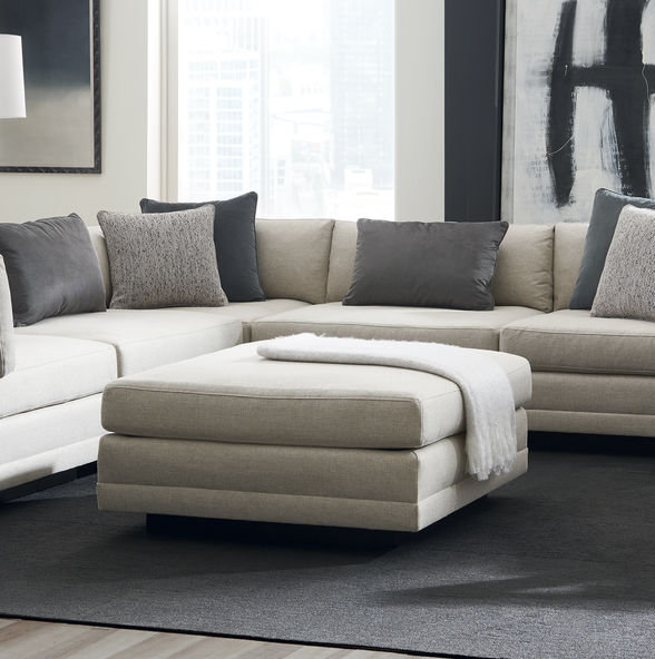 Modern Fusion Upholstered Ottoman, Beige