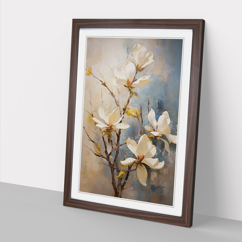 Magnolia Flower Impressionism - Framed Print, Walnut Framed, 64cm H x 46cm W x 2cm D