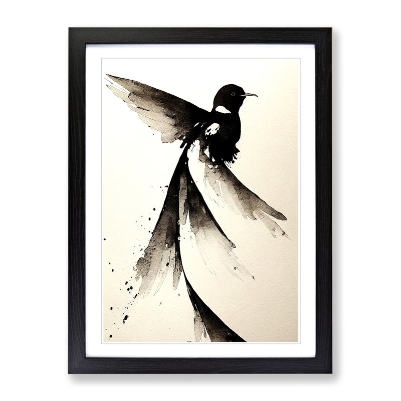 Swallow Ink Wash - Single Picture Frame Print, Black, 64cm H x 46cm W x 2cm D