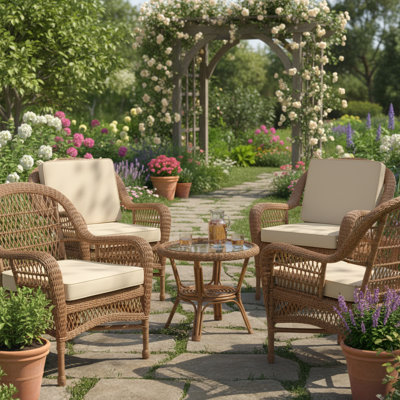 4-Piece Set Beige Waterproof Fade-Resistant Patio Cushions With Ties Hidden Zipper Usable As Replacement Pads