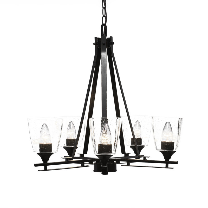 Uptowne 5 Light Uplight Chandelier Shown In Dark Granite Finish With 4.5" Square Clear Bubble Glass