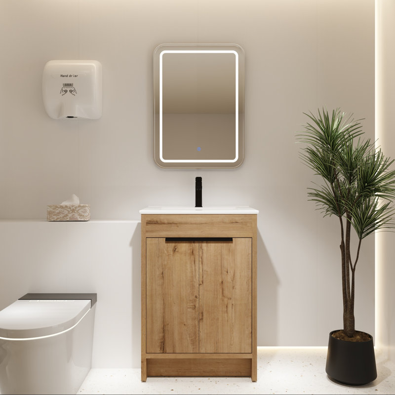 24" Ceramic Sink Vanity with Soft-Close Doors, White