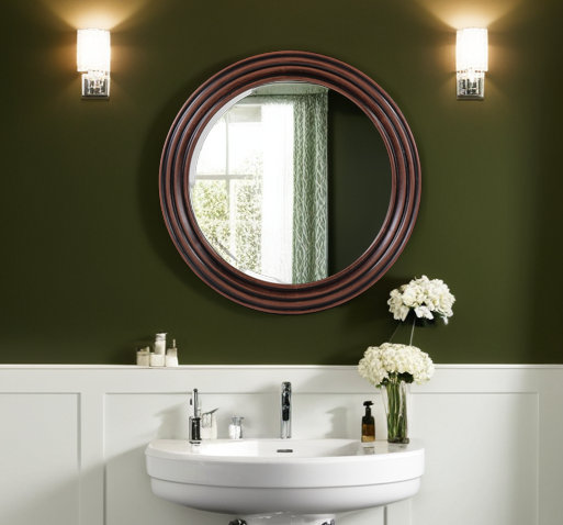 Czarra Round Hand Crafted Wood Framed Mirror with Rib Texture