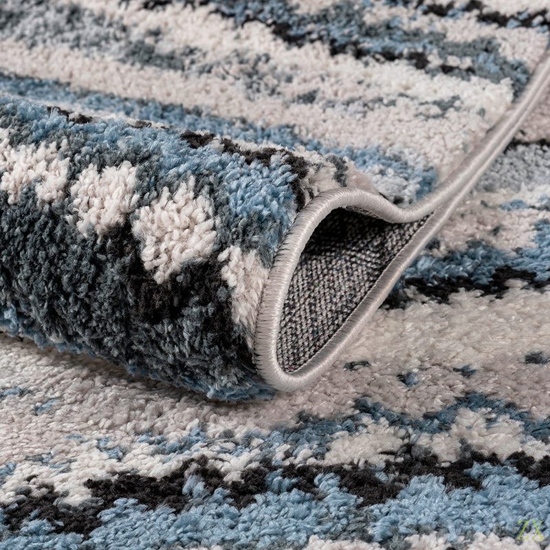 Tapis tissé à rayures abstraites, Bleu, Rectangle 5 pi x 7 pi