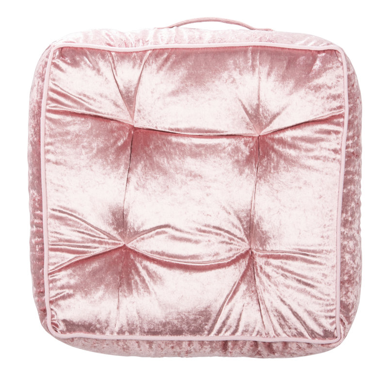 Blush Velvet Tufted Square Floor Pillow with Handle