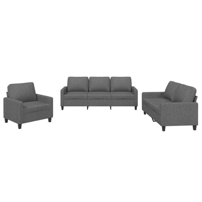 Ensemble de canapé 3 pièces avec tissu gris foncé Latitude Run®, Tissu gris foncé