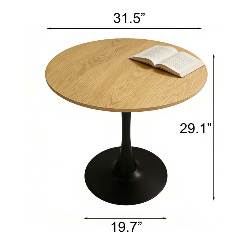 Versatile Modern Round Dining Table with MDF Top and Steel Base, Natural, 29.1" H x 31.5" W x 31.5" D, Black