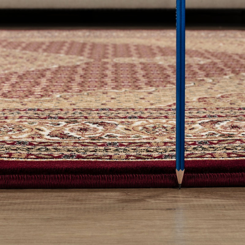 2 Ft. X 3 Red Area Rug, Luxury Traditional Design, 0.48 Pile For Under Furniture Machine-Made Polypropylene Suitable High Traffic Floors