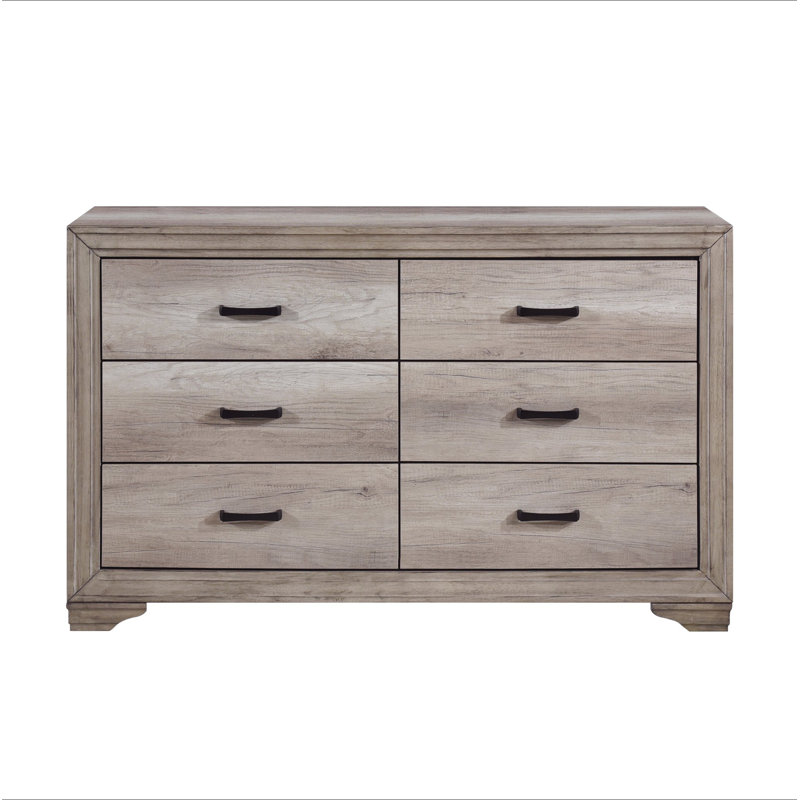 Commode 6 tiroirs 1 finition naturelle avec quincaillerie noire