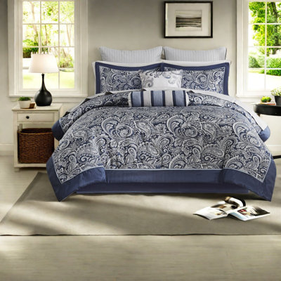 Ensemble de literie de luxe 12 pièces, draps en coton bleu marine, motif cachemire classique pour la chambre principale