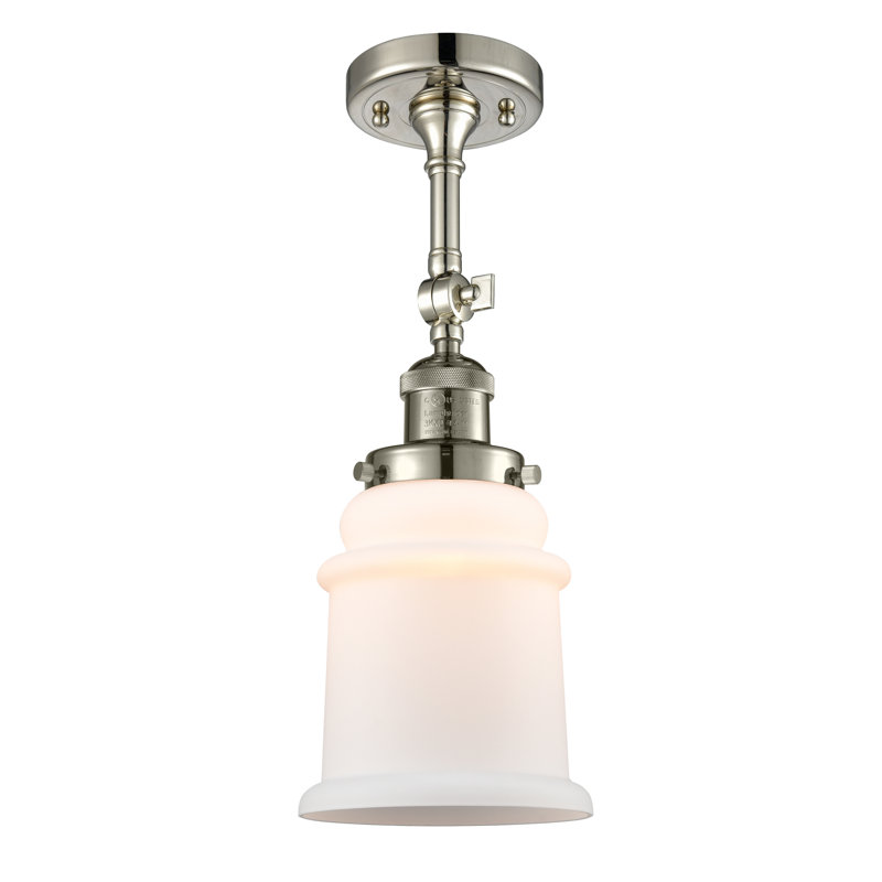 Plafonnier semi-encastré cylindrique simple 6 po Alexandira, Nickel poli, Boîtier blanc mat, Ampoule non incluse