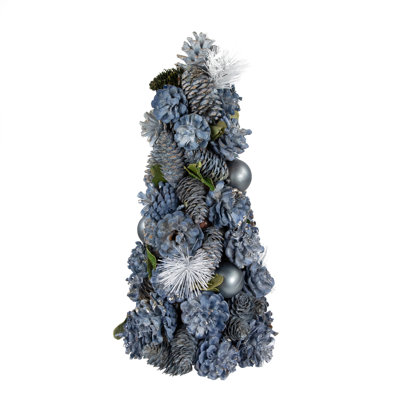 Cône de table artificiel 15 po bleu et argent Pinecone