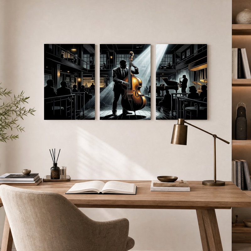 Ensemble de 3 reproductions d'art sur toile Jazz Bass, H 18 po x l 12 po x 3 pièces