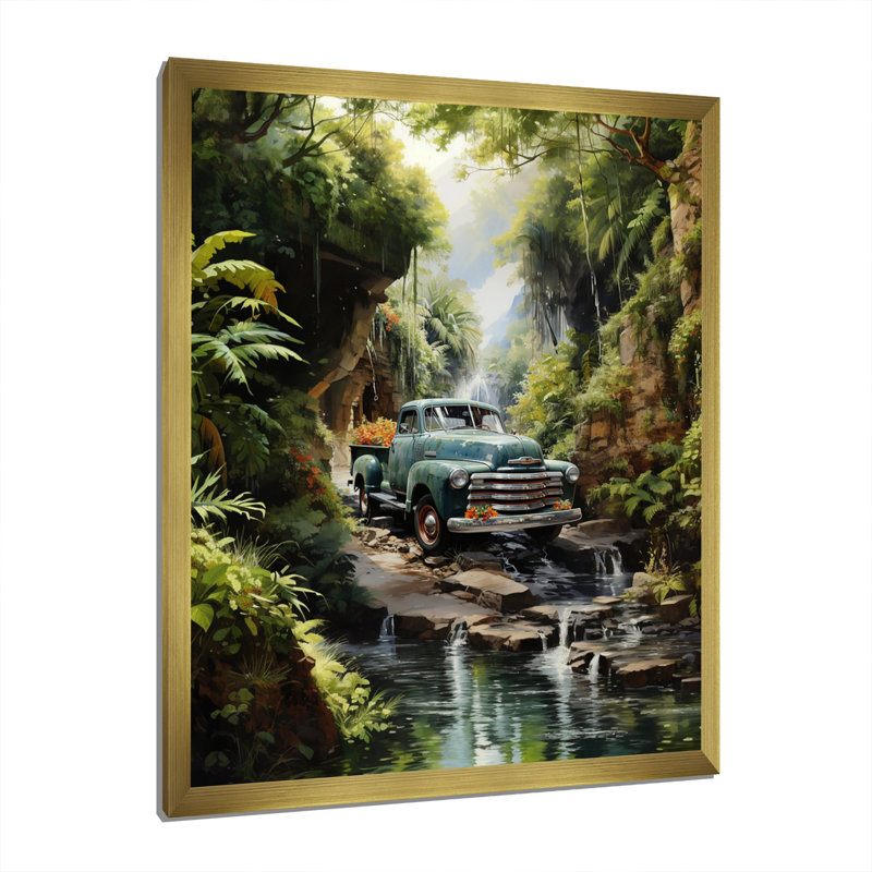 Bodhisattva, camionnette verte Enchanting Waterfall I - impression, H 32 po x l 24 po x P 1 po, Encadrement doré