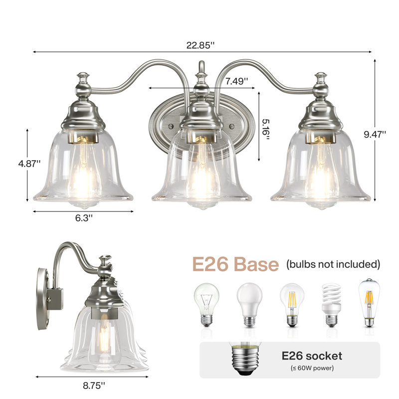 Applique murale moderne 3 lumières pour meuble-lavabo, Argent argent