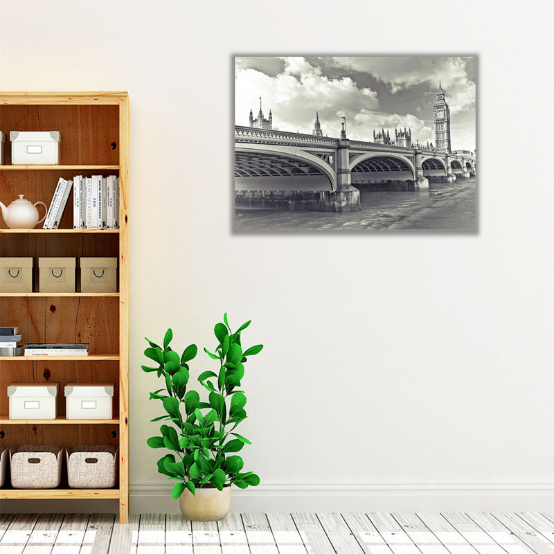 «Westminster Bridge, London Black and White 1», reproduction d'art sur toile, H 18 po x l 24 po
