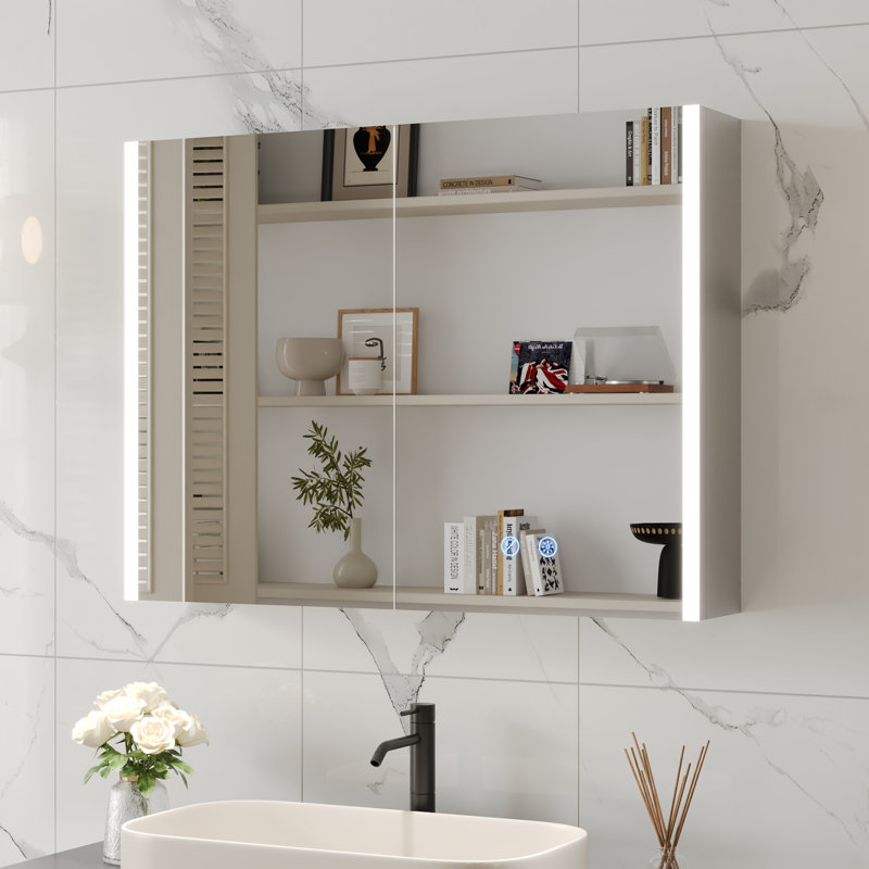 Deervalley LED Bathroom Mirror With Stepless Dimmable Wall Mirrors With Anti-Fog, Dimmer, Bluetooth Speaker, Double Doors,Memory Vanity Mirror With 3 Color Modes