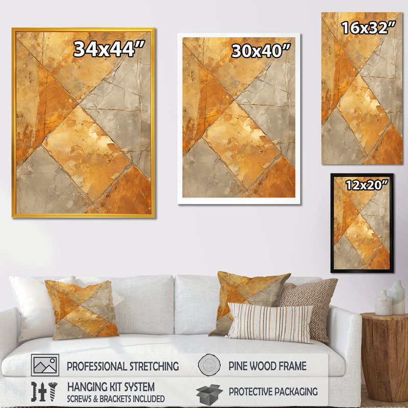 "Charm mosaïque mosaïque abstraite dorée", Toile tendue, H 32 po x l 24 po x P 1 po