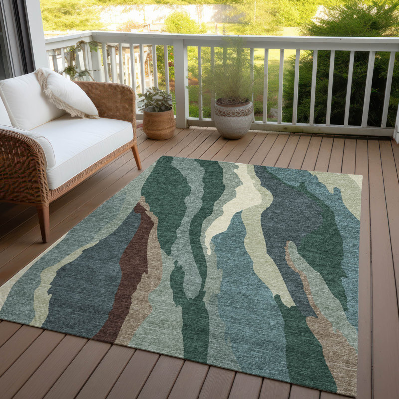 Sage Green 3' x 5' Machine Washable Synthetic Indoor/Outdoor Rug