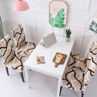 Housses de chaise pour salle à manger, ensemble de 4, housses extensibles en parsons Spandex, housses de siège lavables anti-poussière pour cuisine, mariage, fête (beige, paquet de 4)